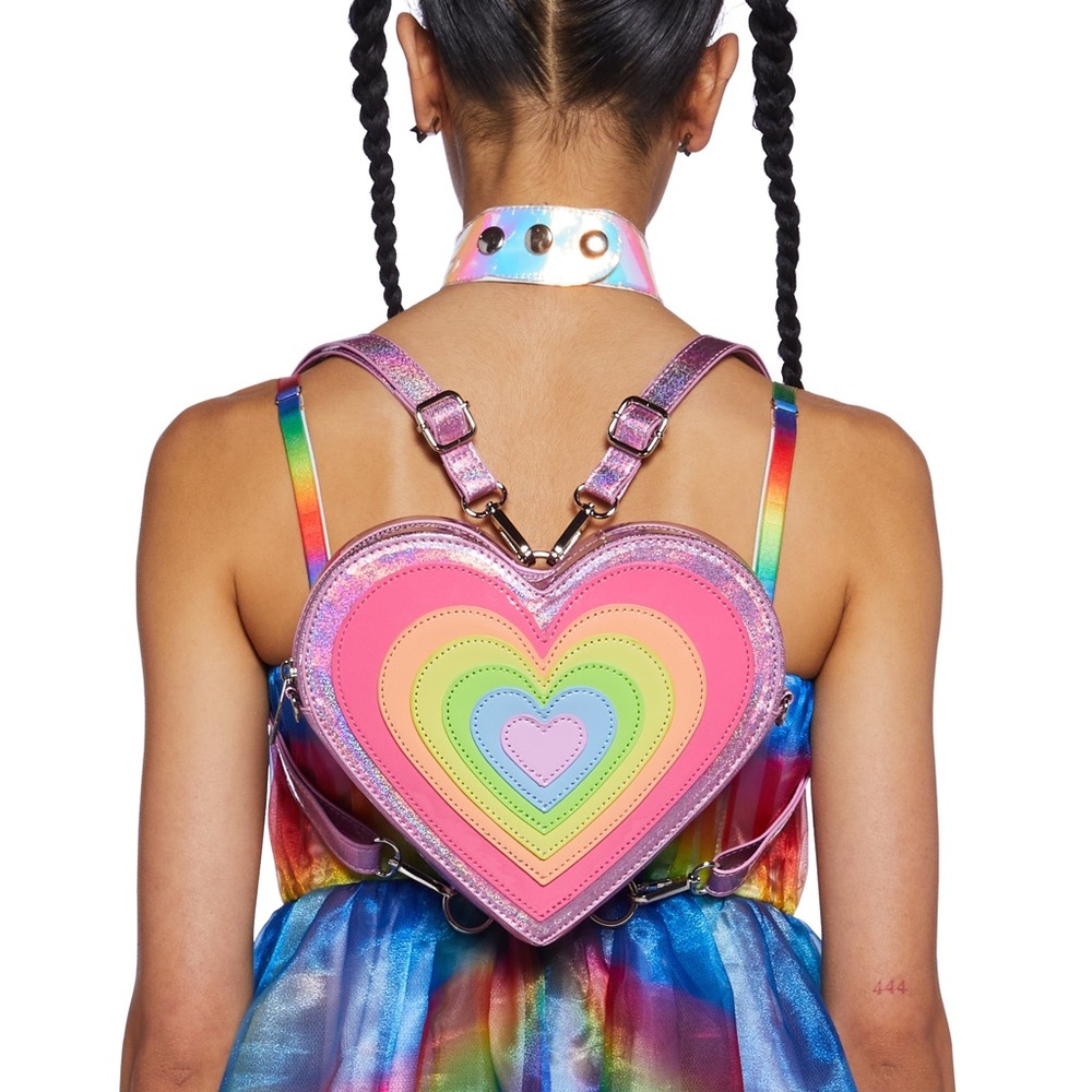 Rainbow Heart-Shaped Mini Backpack